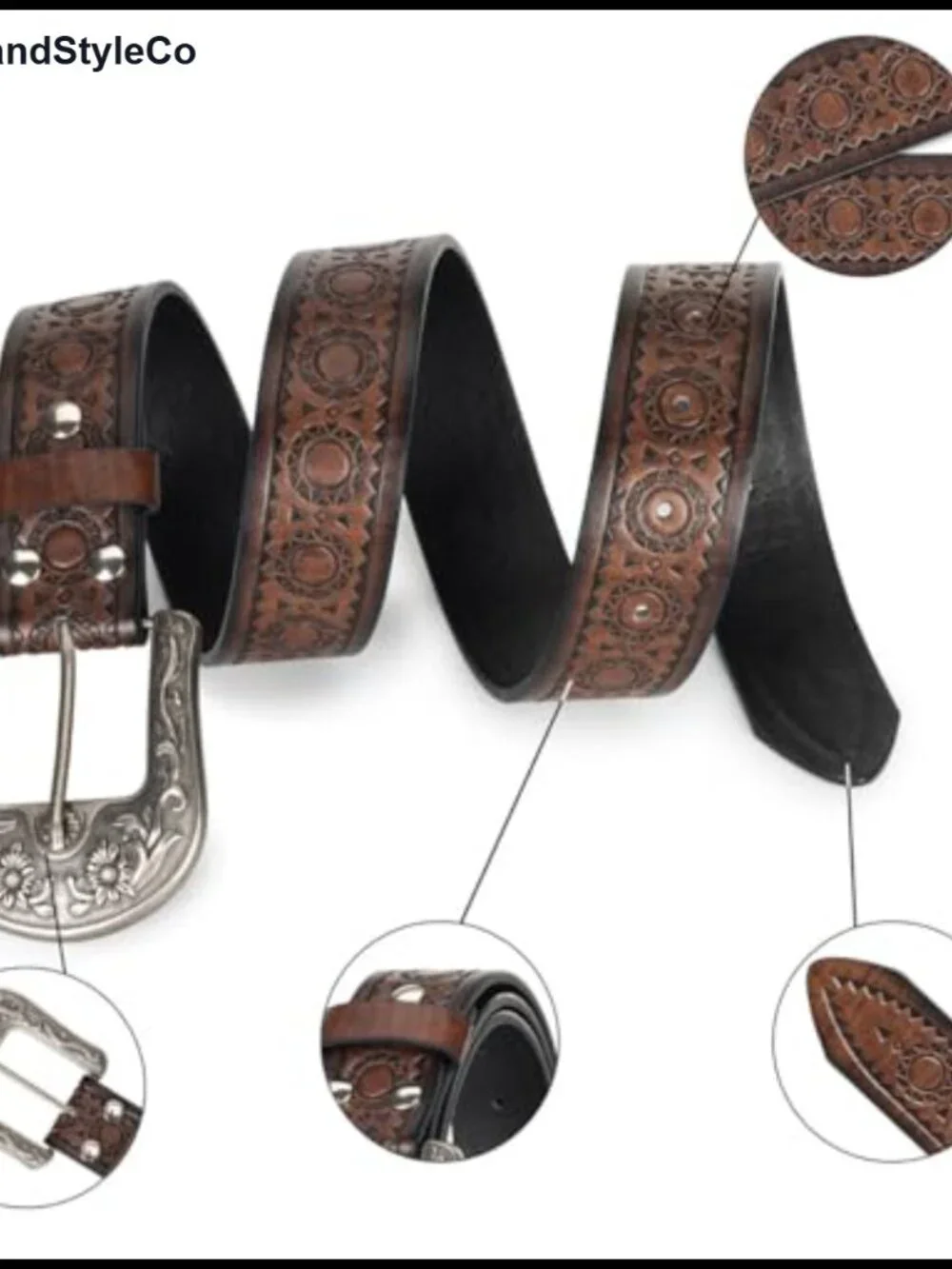 PU Leather Western Cowgirl Belt with Vintage Carved Buckle